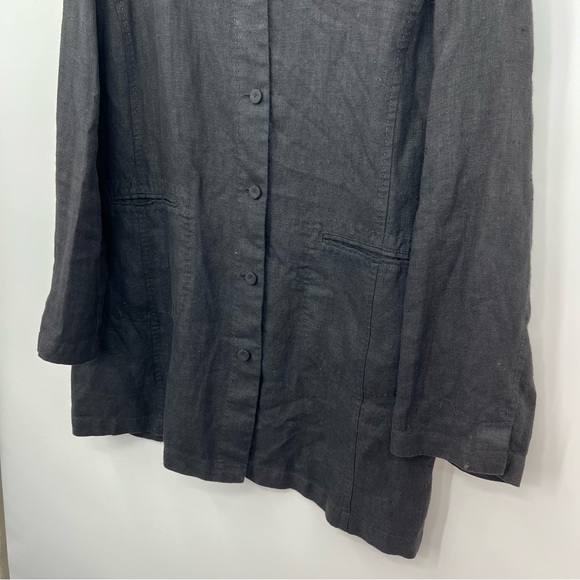 Eileen Fisher 100% Irish Linen Black Blouse Shirt Cardigan Jacket Lightweight L - Picture 4 of 6